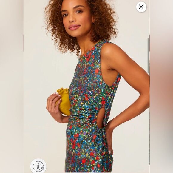 Louna Mini Dress Floral Green Red Sz XS Open Sides Sleeveless Stretch - Picture 3 of 16